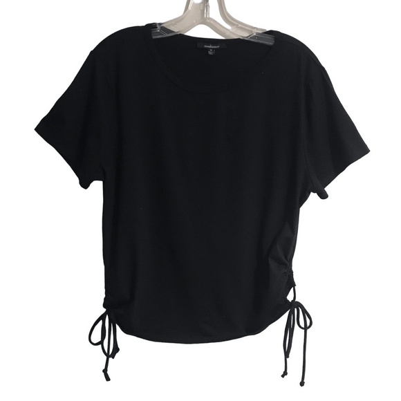 Ambiance Short Sleeve Crew Neck Tee Top with Side Ties - Picture 1 of 8
